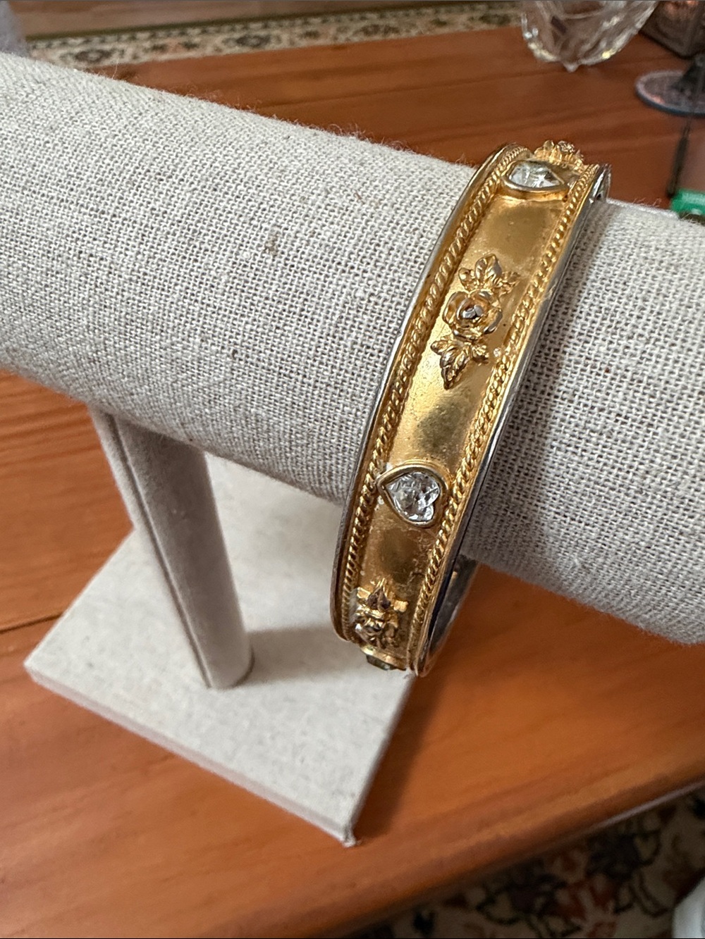 Vintage 1993 Elizabeth Taylor for Avon Gold Floral Bangle Bracelet, LOVE BLOOMS